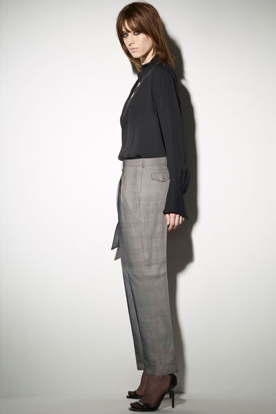 PLEATED STRAIGHT-LEG PANTS IN PRINCE OF WALES WOOL