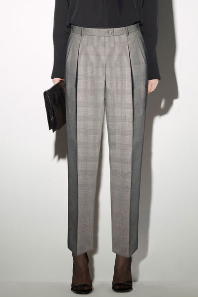 PLEATED STRAIGHT-LEG PANTS IN PRINCE OF WALES WOOL
