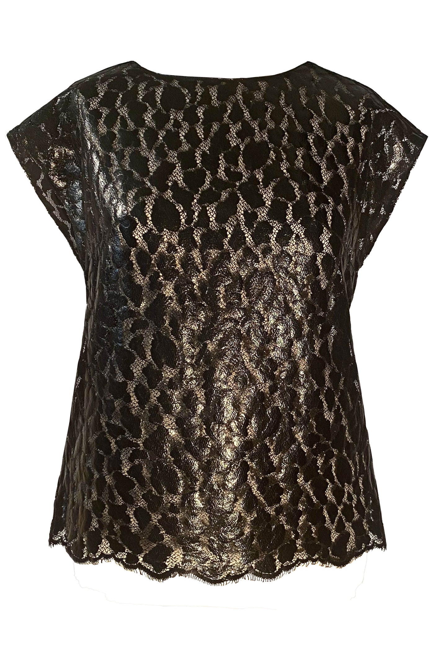 BLACK CAMISOLE IN LEOPARD SHINY COATED LACE 