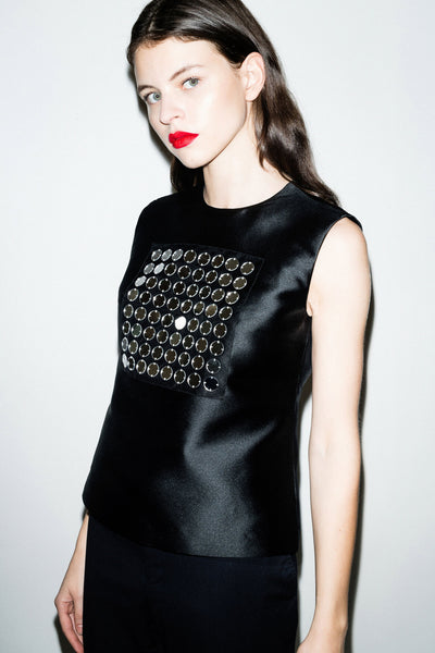FAILLE TOP WITH EMBROIDERED MIRRORS 