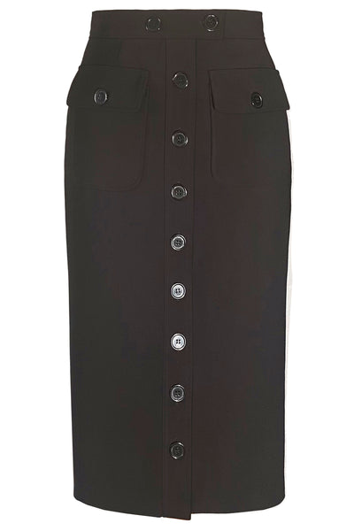 FRONT BUTTONED PENCIL SKIRT  IN BLACK HEAVY CREPE
