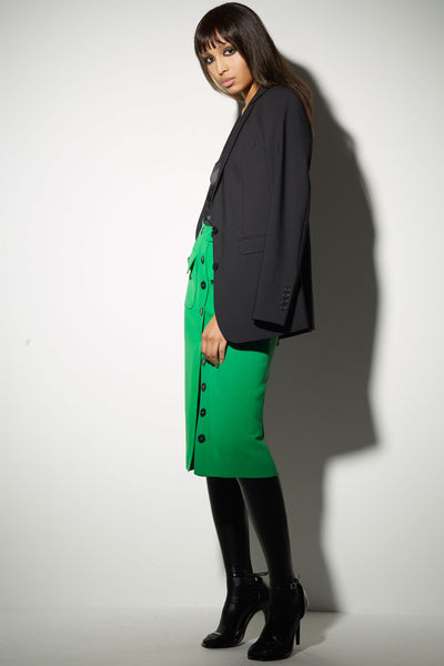 FRONT BUTTONED PENCIL SKIRT IN GREEN HEAVY CREPE