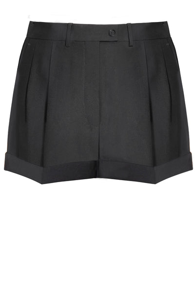 PLEATED SHORTS IN BLACK WOOL