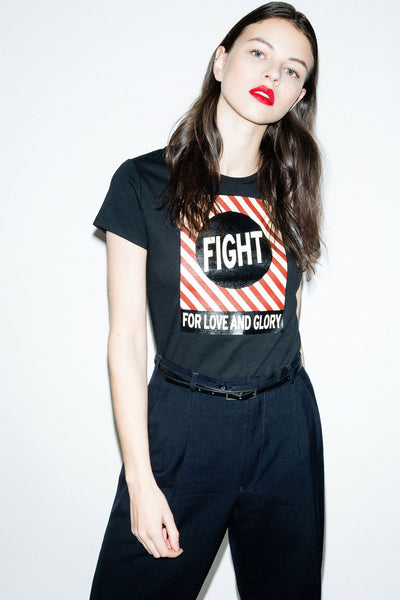 SHORT TEE-SHIRT WITH STRIPED FIGHT PRINT 